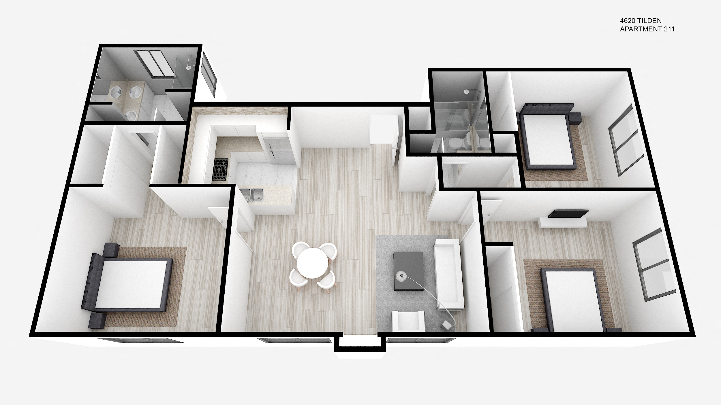 Floor plan for 3 beds, 2 baths, 1400 sqft
